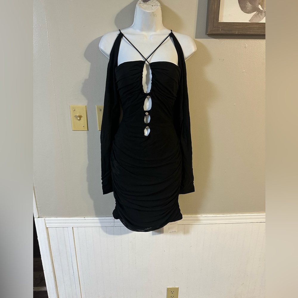 Black Ruched Cutout Dress